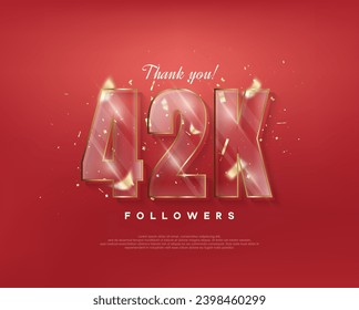 42k followers celebration. with glass figures on a red background.