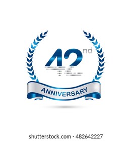 42nd anniversary blue and silver colored with wreath and ribbon