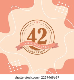 42nd anniversary celebration logo vector design with brown color background and  brown color later abstract design 