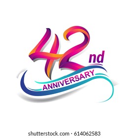 42nd anniversary celebration logotype blue and red colored. forty two years birthday logo on white background.