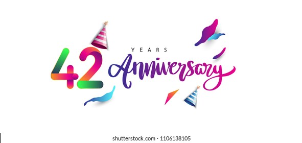 42nd anniversary celebration logotype and anniversary calligraphy text colorful design, celebration birthday design on white background.