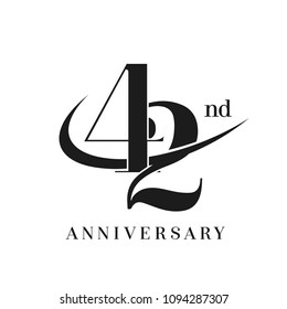 42nd Anniversary Celebration simple monogram Design. pictogram vector icon, simple years birthday logo label, black and white stamp isolated