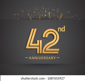 42nd anniversary design for company celebration event with golden multiple line and confetti isolated on dark background 