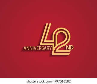 42nd anniversary design logotype with line style golden color for celebration event isolated on red background