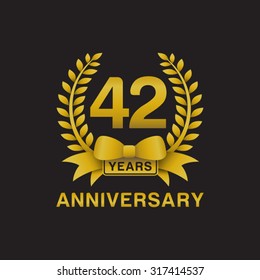 42nd anniversary golden wreath logo black background