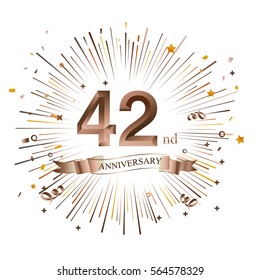 42nd Anniversary greeting Card with Starburst. Vector illustration.