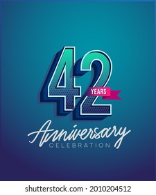 42nd Anniversary Logo Design With Ribbon, Elegant Anniversary Logo With Blue Color, Design For Banner And Invitation Card Of Anniversary Celebration.