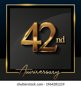 42nd anniversary logo golden colored isolated on black background, vector design for greeting card and invitation card.