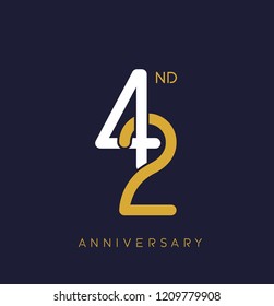42nd anniversary logo.overlapping number with simple monogram color. vector design for greeting card and invitation card.
