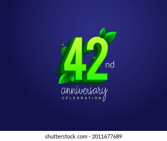 42nd anniversary logotype with leaf and green colored, isolated on blue background.