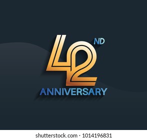 42nd anniversary logotype with multiple line golden color isolated on dark blue background for celebration