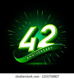 42nd anniversary neon text vector design template. green number neon logo, light banner design element colorful design trend, night bright advertising neon text anniversary event party template