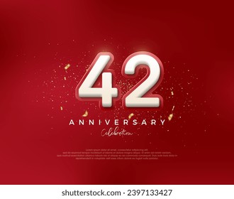 Número del 42 aniversario. con números blancos 3d en un fondo rojo. Vector premium para afiches, banner, saludo de celebración.