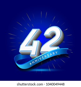 42nd Anniversary with ribbon , anniversary template design for web, game , Creative poster, booklet, leaflet, flyer, magazine, invitation card