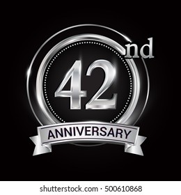42nd silver anniversary logo with ribbon and ring