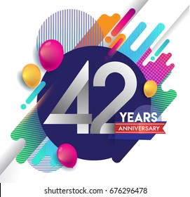 42nd years Anniversary logo with colorful abstract background, vector design template elements for invitation card and poster your birthday celebration.