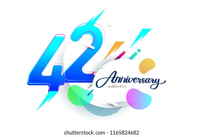 42nd years anniversary logo, vector design birthday celebration with colorful geometric background, isolated on white background.