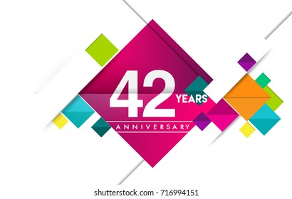 42nd years anniversary logo, vector design birthday celebration with colorful geometric isolated on white background.