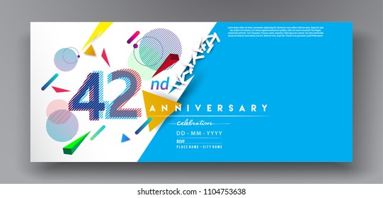 42ndyears anniversary logo, vector design birthday celebration with colorful geometric background and circles shape.
