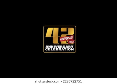 42th, 42 years, 42 year anniversary celebration rectangular abstract style logotype. anniversary with gold color isolated on black background, vector design for celebration vector