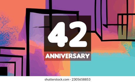 42th anniversary birthday celebration horizontal with colorful background lines and squares