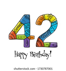 42th anniversary celebration. Greeting card template. Vector illustration