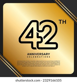 42th anniversary celebration template design with simple and luxury style in golden color, vector template