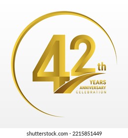 42th Anniversary Logo, Logo design for anniversary celebration with gold color isolated on white background, vector illustration