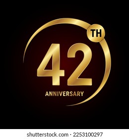 42th anniversary. Anniversary logo design concept with golden ring for anniversary celebration event, invitation card, greeting card, banner, poster, flyer, book cover. Logo Vector Template