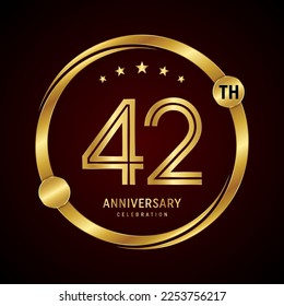 42th anniversary logo design concept with golden ring. Logo Vector Template