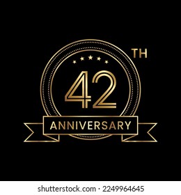 42th Anniversary logo design with gold color for celebration event, invitation, banner, poster, flyer, greeting card. Line Art Design, Logo Vector Illustration
