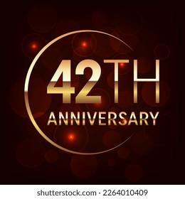 42th Anniversary logo design with golden number and text for anniversary celebration event, invitation, wedding, greeting card, banner, poster, flyer, brochure, book cover. Logo Vector Template