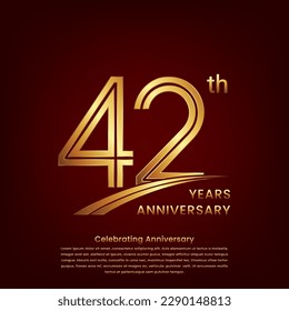 Logo del 42º aniversario con diseño de concepto de doble línea, número de oro para la celebración del aniversario. Plantilla de vectores de logotipos