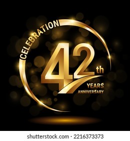 Logo del 42º Aniversario, Diseño de plantilla para la celebración del aniversario con anillo dorado y texto, ilustración vectorial