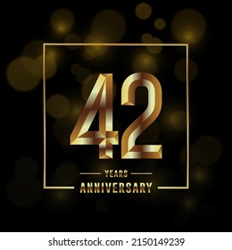 42. Jubiläumslogotype. Jubiläumsfeier-Template-Design mit goldenem Ring für Broschüren, Broschüren, Poster, Banner, Web, Einladung oder Grußkarte. Vektorgrafiken.