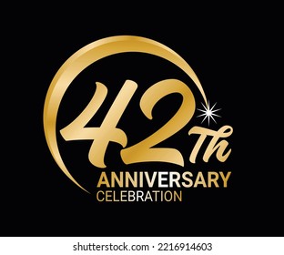 42th Anniversary ordinal number Counting vector art illustration in stunning font on gold color on black background