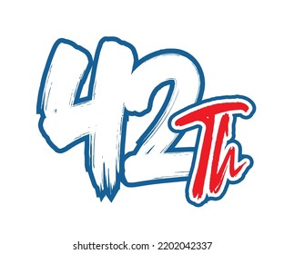 42th Ordinal Number counting vector art illustration with stunning font on red trim blue on white background