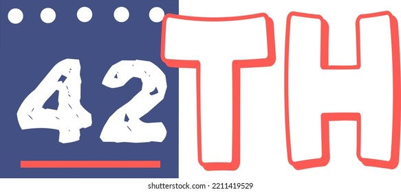 42th Ordinal Numbers counting vector art illustration with fantastic font and blue red color, worksheets - match sequence number worksheets for preschoolers 