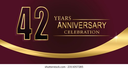 42th Year anniversary celebration background. Golden lettering and a gold ribbon on dark background,vector design for celebration, invitation card, and greeting card.