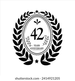 Celebración del 42° Aniversario. Ilustración festiva Vector Template color negro con fondo blanco. La decoración de la fiesta de cumpleaños o boda.