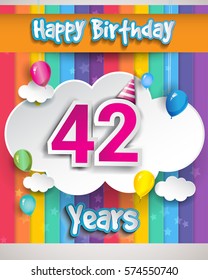 42Years Birthday Celebration, with balloons and clouds, Colorful Vector design for invitation card and birthday party.