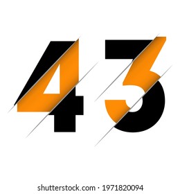43 4 3 Number Logo Design with a Creative Cut and Black Circle Background. Creative logo design.