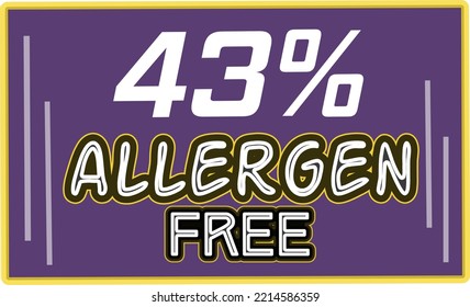 43% Allergen percentage Free rectangular sign label vector art illustration with fantastic looking font and purple color