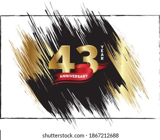 43 Anniversary celebration, Luxury anniversary template over gold and black brush, Golden number with red ribbon isolation background, Party event decoration, Vector.