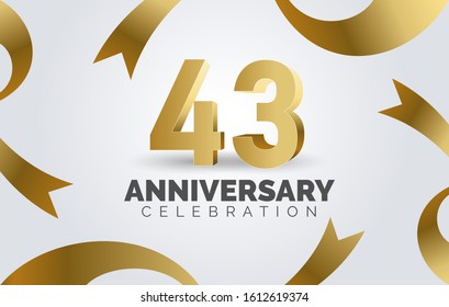 43 Anniversary celebration with three dimension number on the ribbon background.
