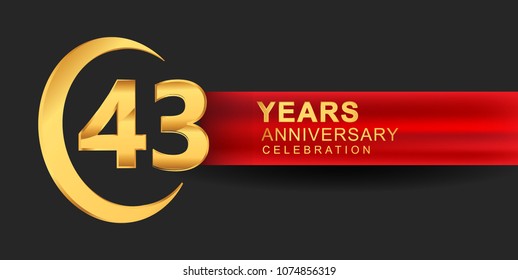 43 anniversary design logotype golden color with ring and red ribbon for anniversary celebration