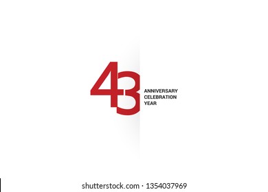 43 anniversary, minimalist logo. 43rd jubilee, greeting card. Birthday invitation. 43 year sign. Red space vector illustration on white background - Vector