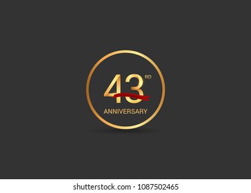 43 anniversary vector design golden color with ring and red ribbon isolated on black background