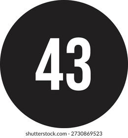43 Icono de número de calendario Vector redondo negro con texto blanco