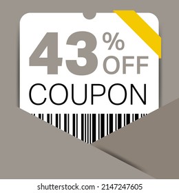 43% Coupon promotion sale for a website, internet ads, social media gift 43% off discount voucher. Big sale and super sale coupon discount. Price Tag Mega Coupon discount with vector illustration.